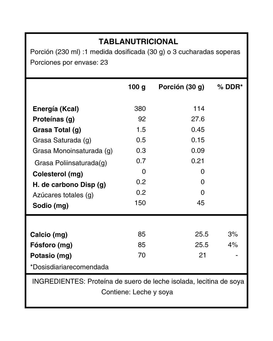 Whey Protein Isolate - Sin Sabor